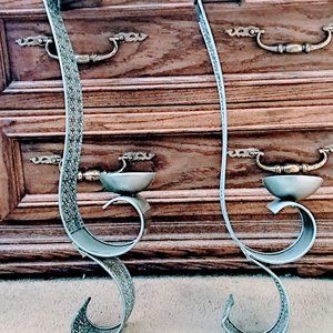 Pair of Decorative Silver Candle Holders Wall Decor 23.5"-23.75"